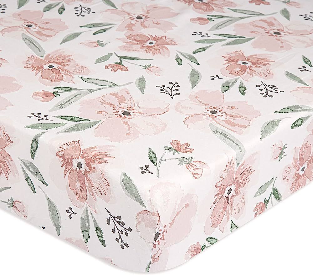 Crane Baby Soft Cotton Crib Mattress Sheet, Fitted Sheet for Cribs and Toddler Beds, Pink Floral,... | Amazon (US)