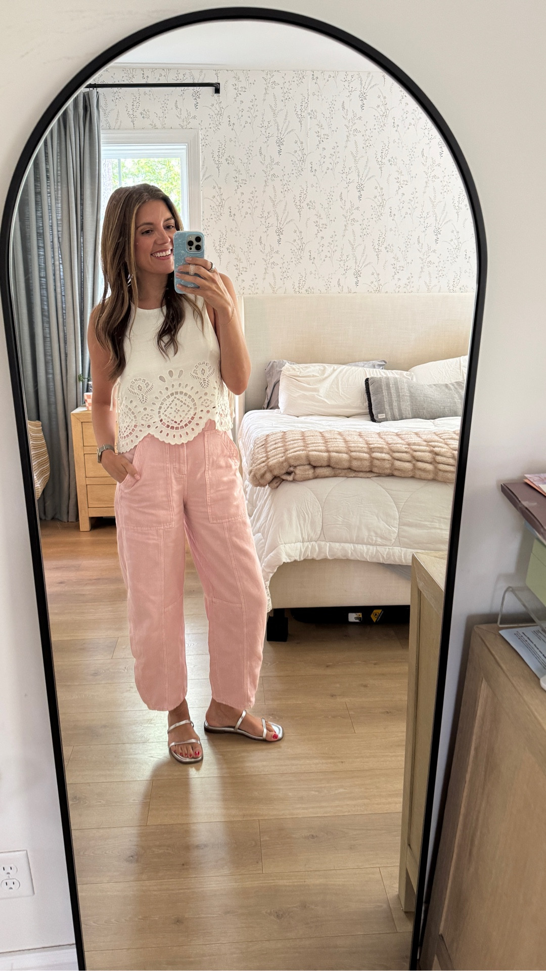 Outfit of the day! These slim barrel leg pants look just like Anthropologie for a fraction of the price! Wearing a size 4 and they’re roomy! If in between, size down! Top in a size small. Silver sandals fit tts. 

#LTKSaleAlert #LTKFindsUnder50