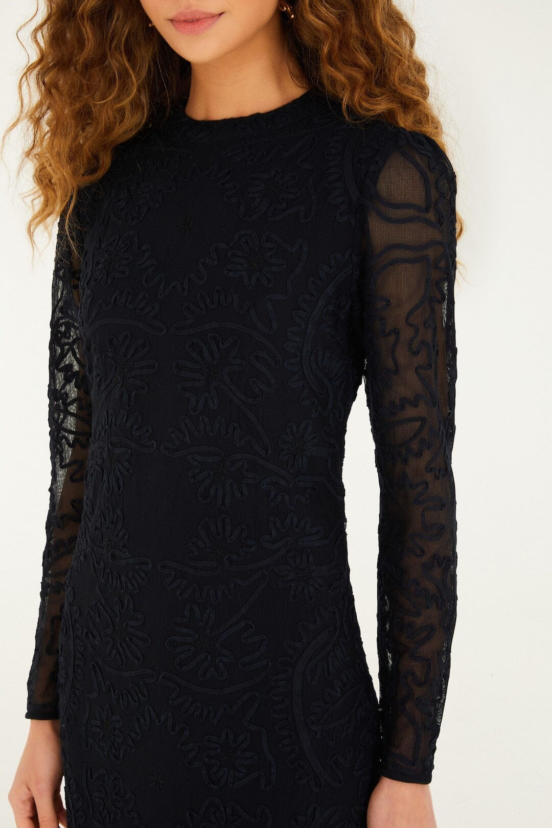 Black Embroidered Sheer Sleeve Maxi Dress | FARM Rio | FarmRio (US)