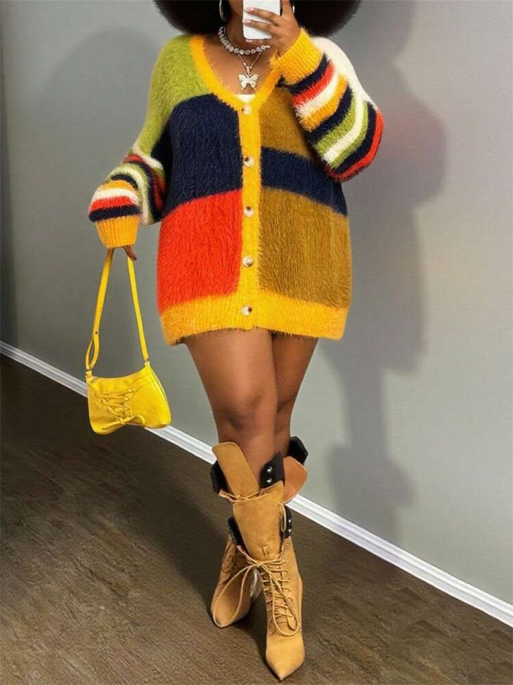 Slaydiva 2025 New Autumn And Winter Autumn/Winter New Dopamine Colorblock Thick Soft Comfortable ... | SHEIN