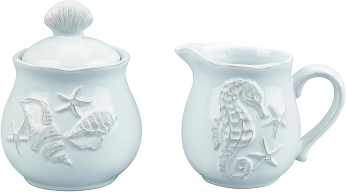 Blue Sky Clayworks Laguna Coastal Sugar & Creamer Set, Ceramic, Sugar Bowl 4" x 4" x 5"; Creamer ... | Amazon (US)
