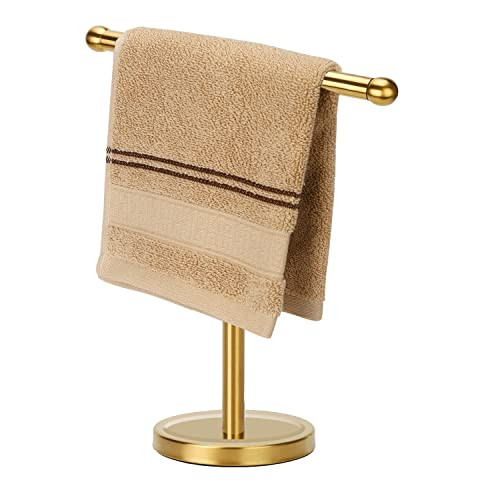 Gold Hand Towel Holder Stand with Heavy Stainless Steel Base, T-Shape Towel Rack, Free-Standing T... | Amazon (US)