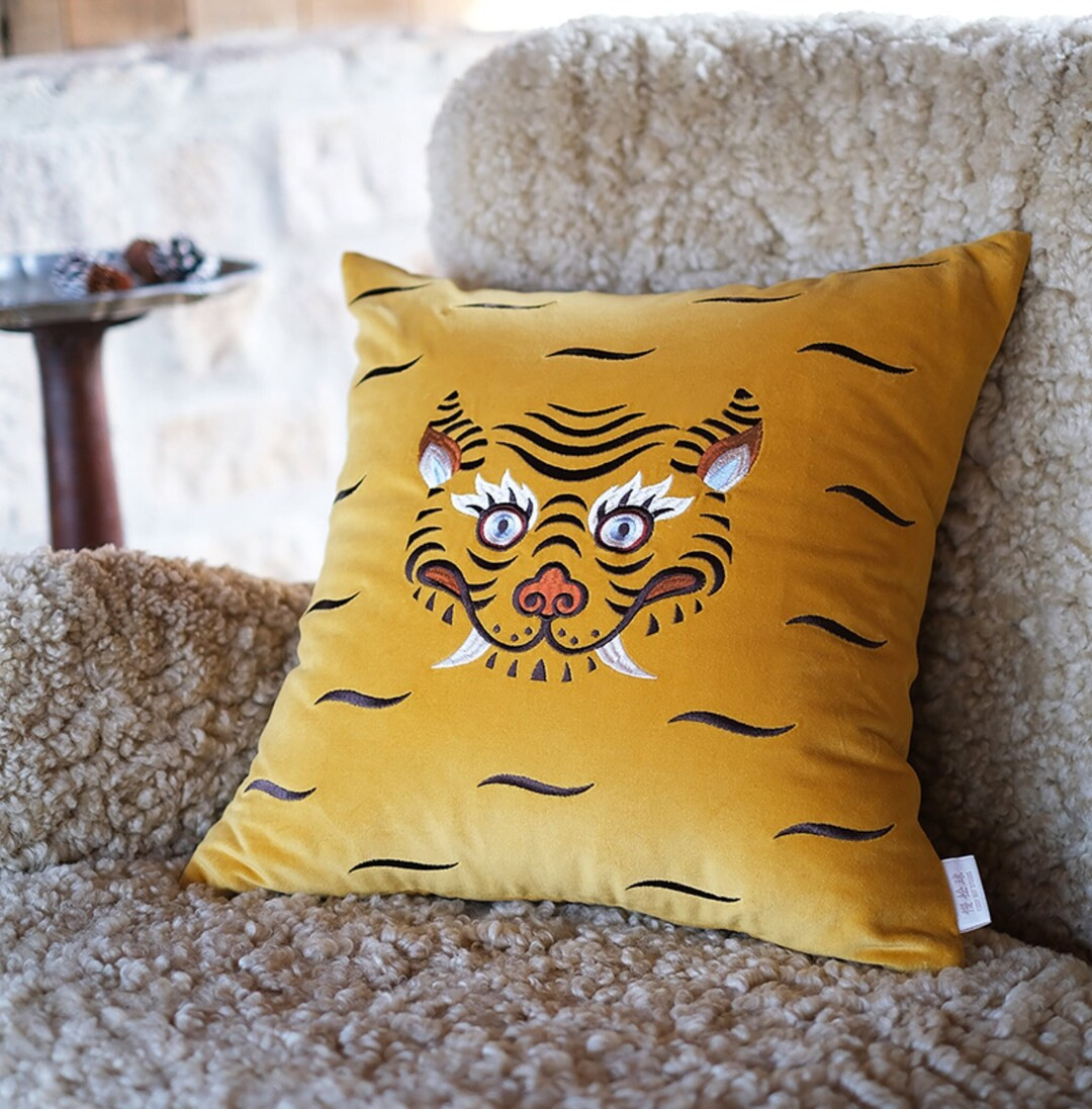 Tibetan Tiger Embroidered On Velvet! Tibetan Tiger Rug Throw Pillow Cover - Iconic Art of Tibet M... | Etsy (US)