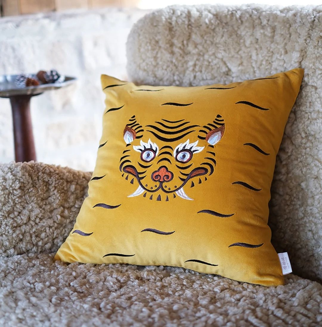 Tibetan Tiger Embroidered On Velvet! Tibetan Tiger Rug Throw Pillow Cover - Iconic Art of Tibet M... | Etsy (US)