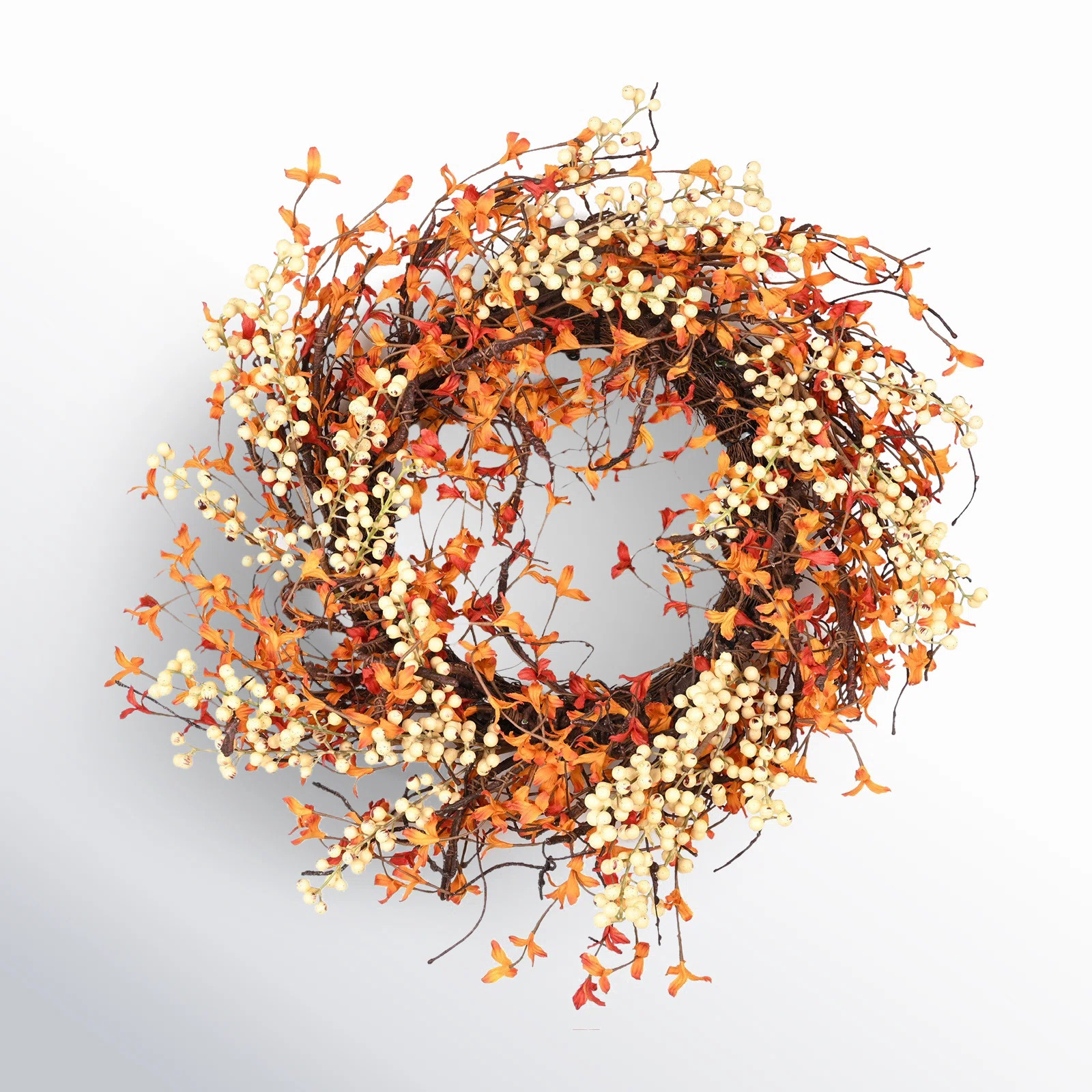 24" Faux Fall Autumn Berry Front Door Wreath, Farmhouse Thanksgiving Day Decor | Birch Lane