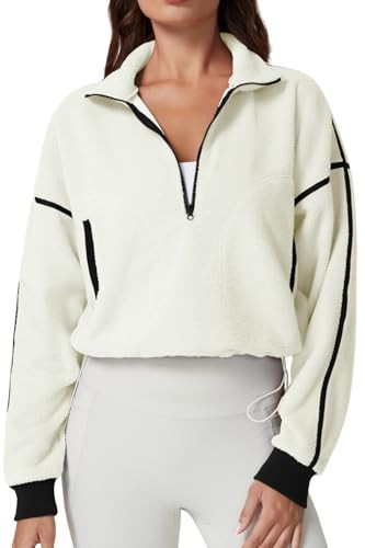 QINSEN Women's Half Zip Fleece Short Pullover Sweatshirt Winter Long Sleeve Cozy Sherpa Sweater T... | Amazon (US)
