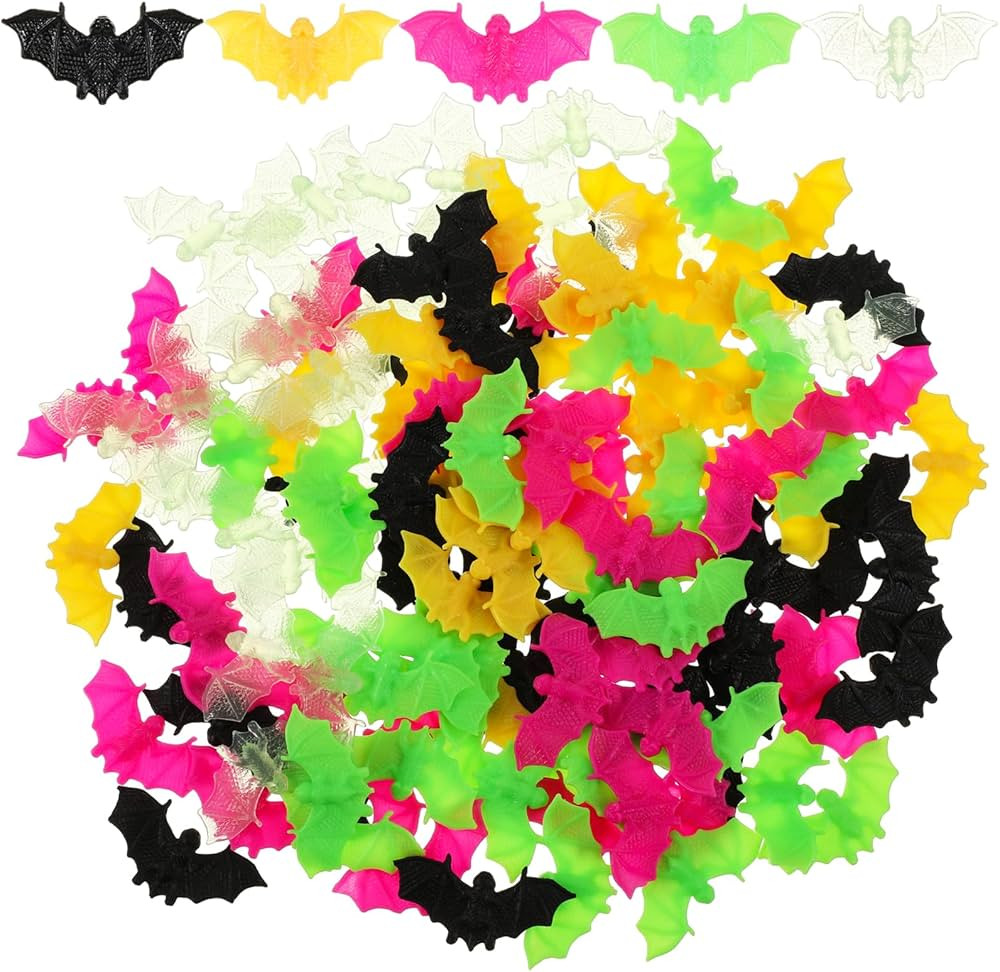 Liliful 120 Pcs Halloween Plastic Mini 3D Bat Skull Toys Halloween Bats Decorations 5 Colors Real... | Amazon (US)