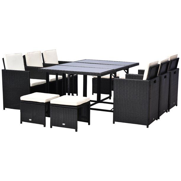 Outsunny 11 Piece Outdoor PE Rattan Wicker Table and Chair Patio Furniture Set - Walmart.com | Walmart (US)