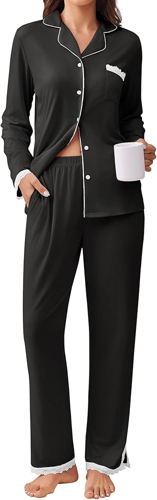 Ekouaer Womens Pajamas Set Long Sleeve Sleepwear Button Down Lounge Set 2 Pieces Soft Nightwear L... | Amazon (US)