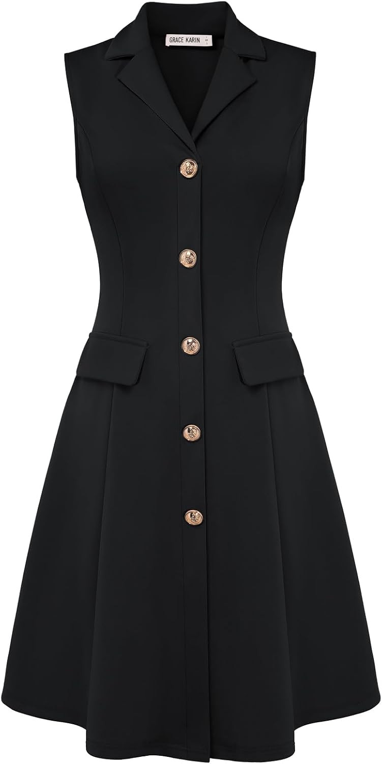 GRACE KARIN Women's Sleeveless Button Down Work Professional Dresses | Amazon (US)