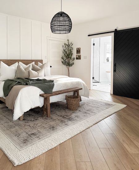 Bedroom. Home decor. Natural. Neutral. Organic. Modern. Amazon home. Bedding. Light fixture. Rug. Layered rug. Bed frame. Linen  

#LTKhome #LTKFind #LTKunder100