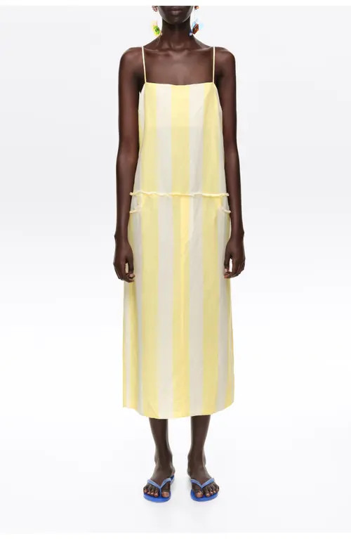 Bimba y Lola Straight Striped Linen Dress in Stripes Limelight at Nordstrom, Size Large | Nordstrom