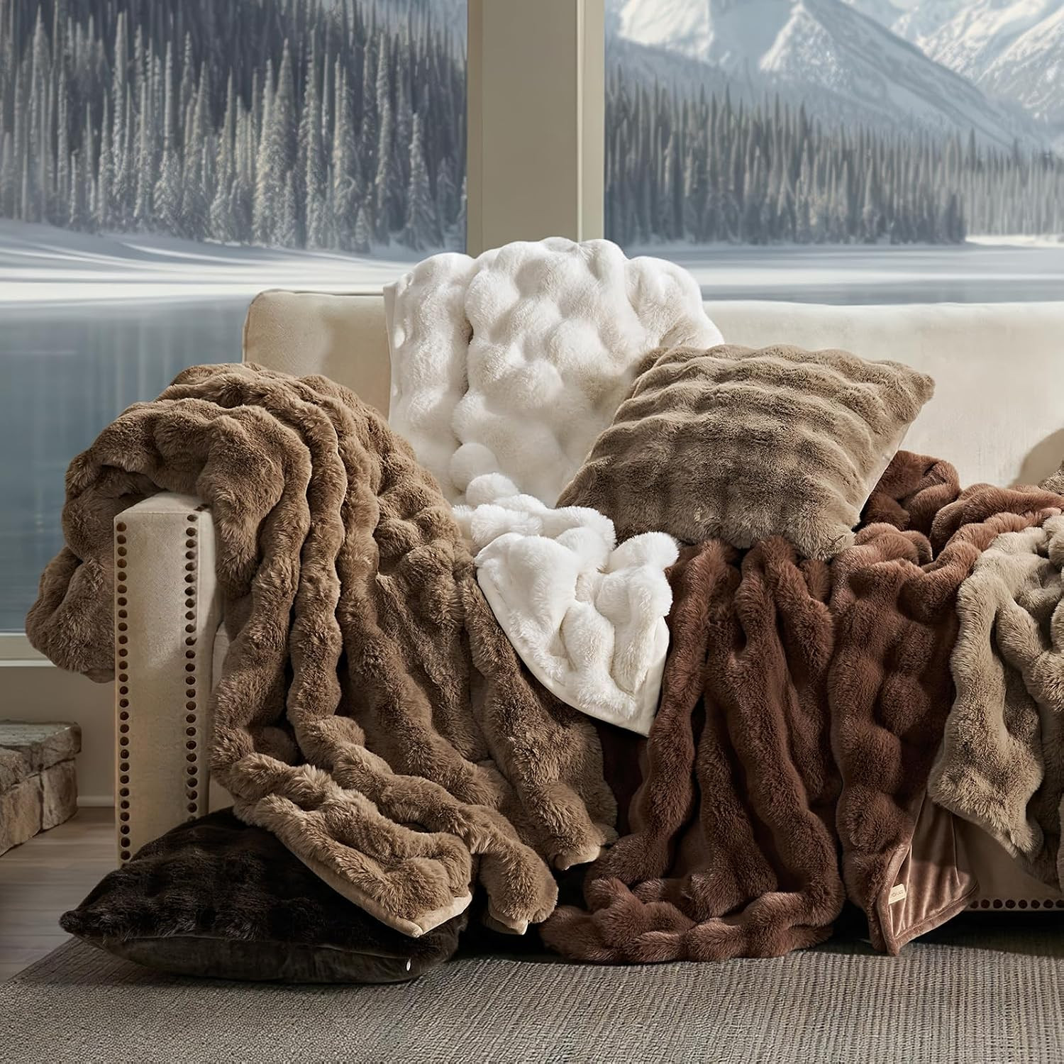 Faux Rabbit Fur Bubble Throw Blanket, 50"x60", Chestnut | Amazon (US)