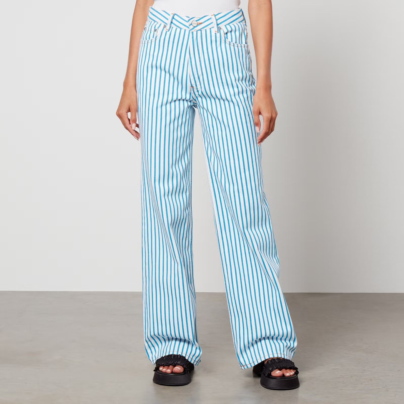 Ganni Magny Striped Organic Denim Wide-Leg Jeans - W27 | Coggles | Coggles (Global)