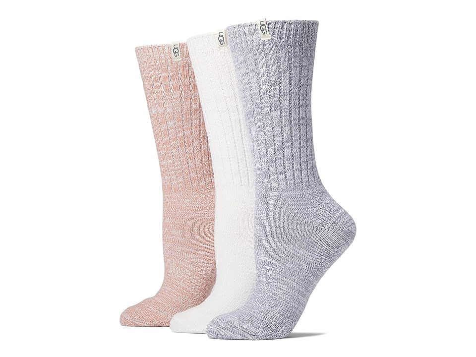 UGG Rib Knit Slouch Crew 3-Pack (Desert Coral/Ivory/Space Age) Women's Crew Cut Socks Shoes | Zappos