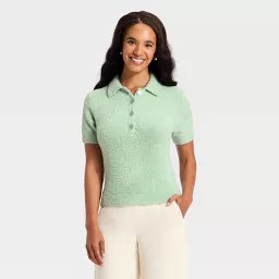 Women's Short Sleeve Polo Collar Fuzzy Polo T-Shirt - A New Day™ | Target
