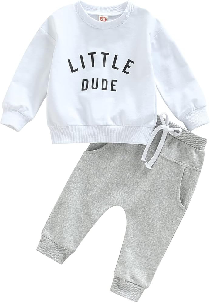 Toddler Baby Boy Fall Winter Outfits Letter Crewneck Sweatshirt Casual Pants 2Pcs Clothes Set | Amazon (US)