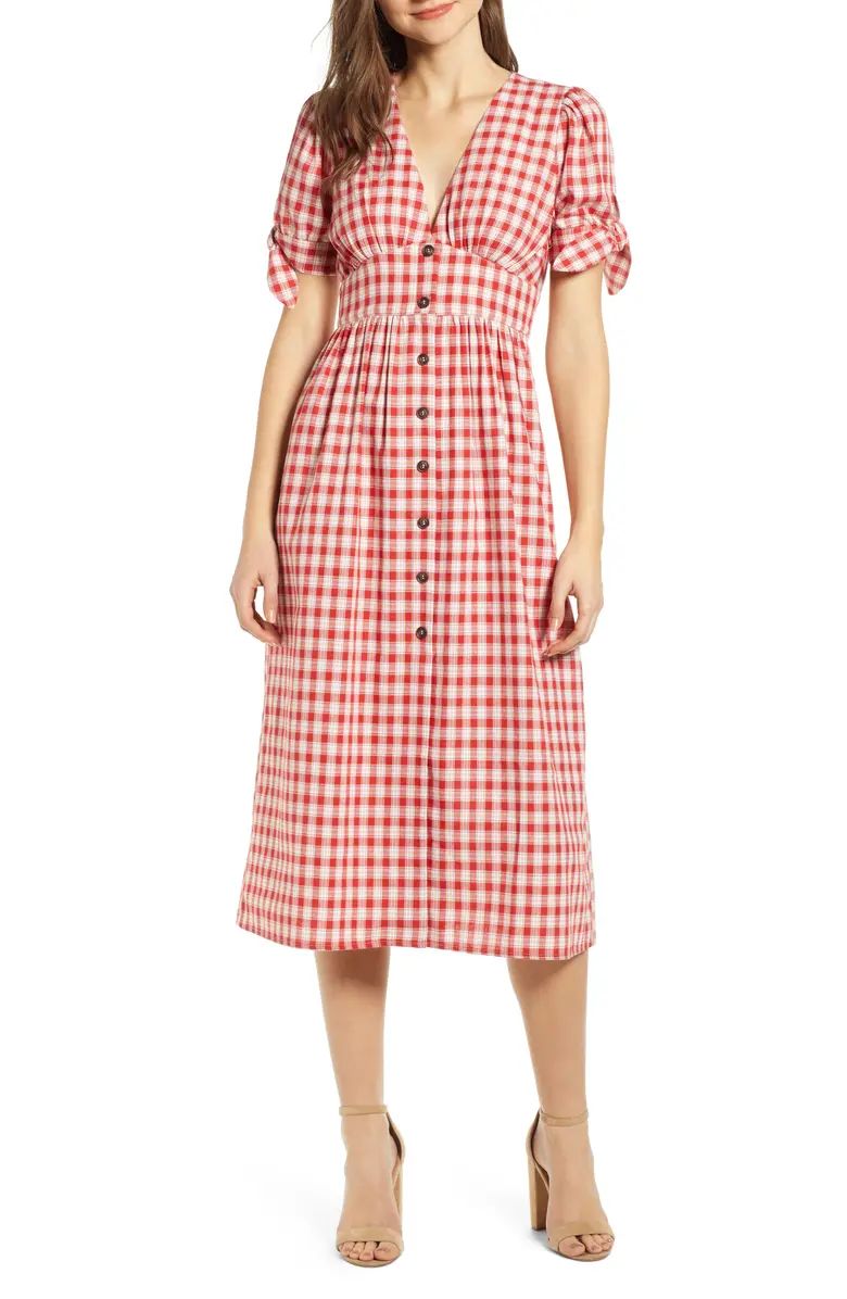 MOON RIVER Button Front Plaid Midi Dress | Nordstrom | Nordstrom