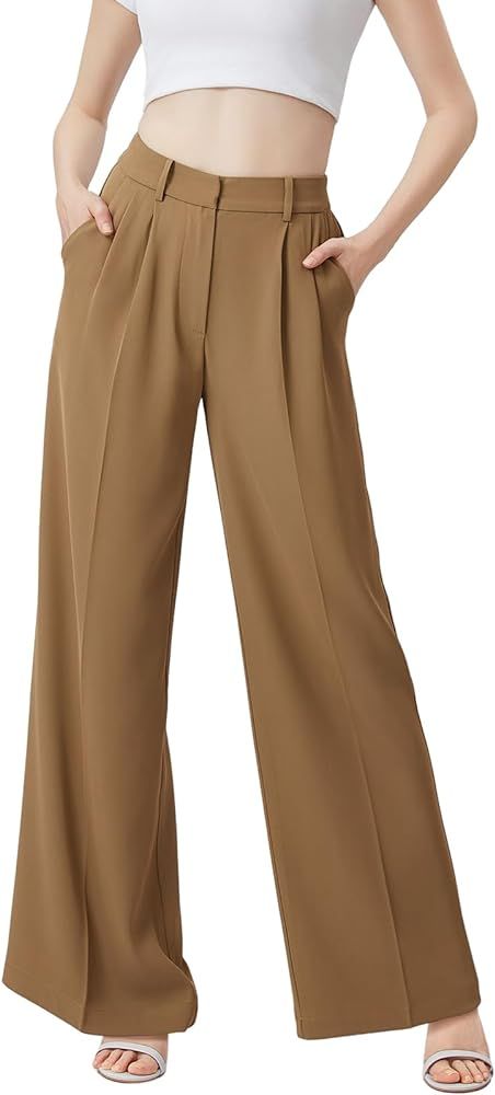 Wide Leg Pants for Women | High Waisted Trousers with Pockets | Comfortable Casual Business Work ... | Amazon (US)