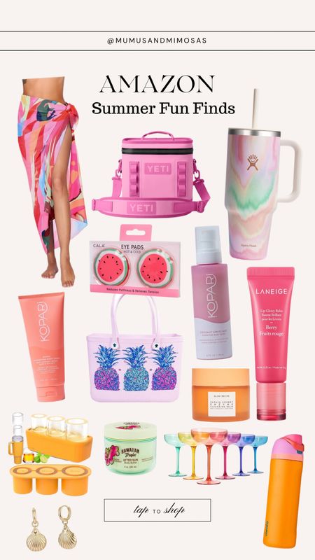 Summer fun finds 
Pink yeti cooler
Laneige lip gloss
Simply modern pool bag
Swimsuit sarong 
Eye mask 

#LTKSwim #LTKxelfCosmetics #LTKSummerSales
