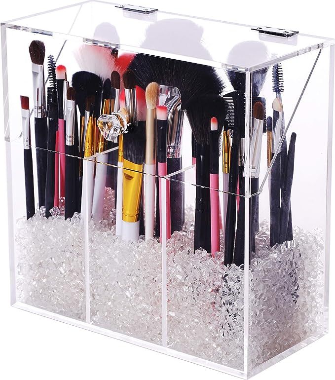 FOOCORDDY Covered Makeup Brush Holder with Dustproof Lid, 750g Pearls Beads, Large Capacity Acryl... | Amazon (US)