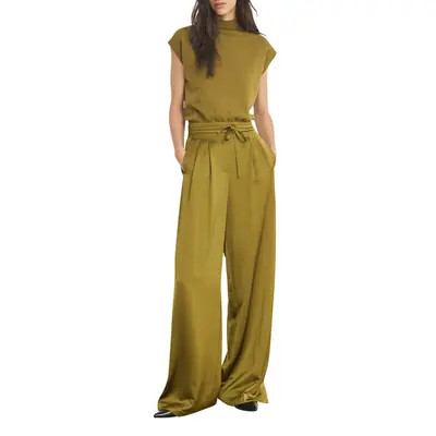 MINT VELVET Satin Wide Leg Trousers in Green at Nordstrom, Size Small | Nordstrom
