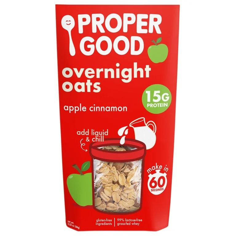 Proper Good Apple Cinnamon Overnight Oats with 15g Protein, Shelf-Stable, 2.33 oz packet | Walmart (US)