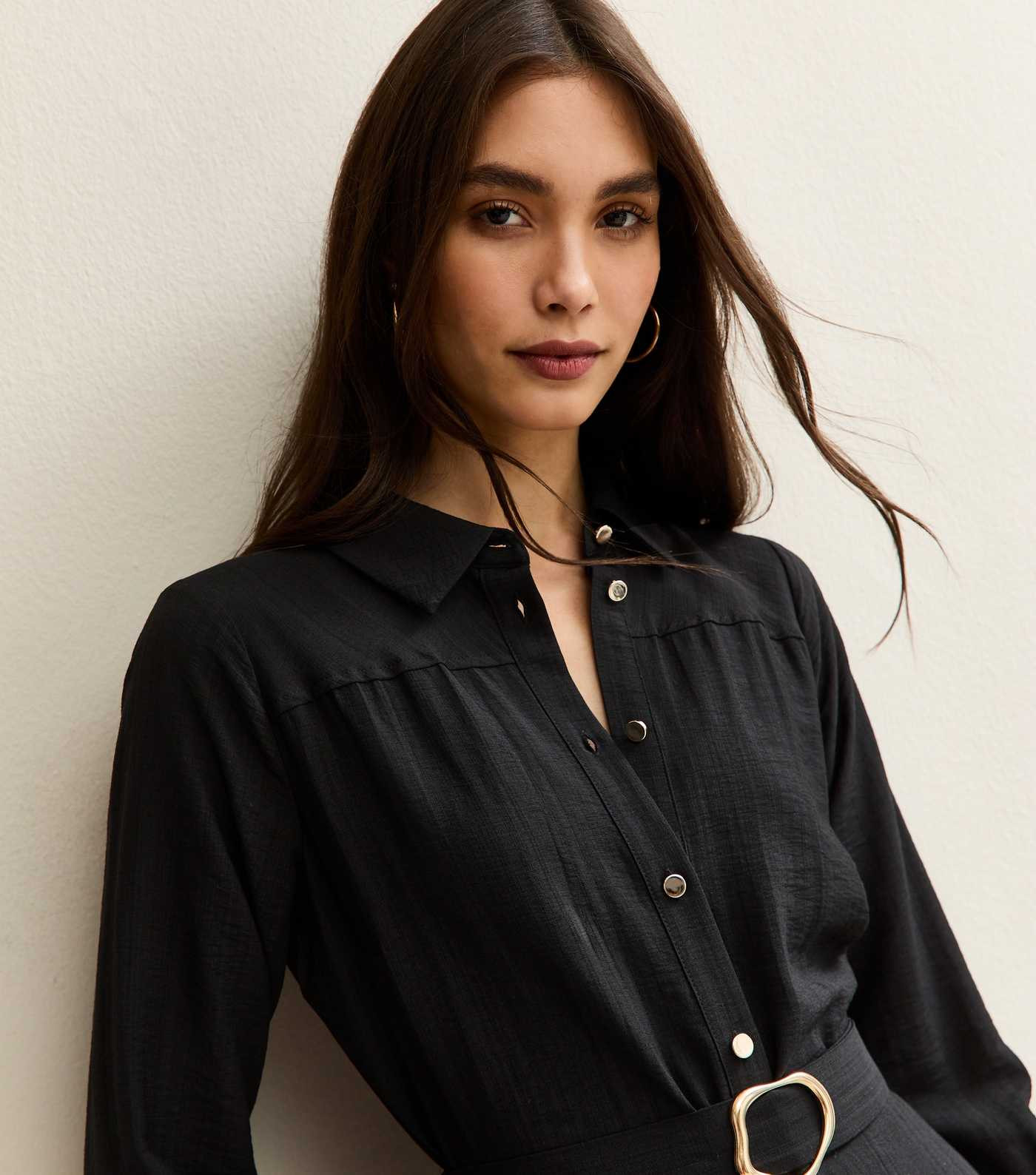 Black Long Sleeve Belted Midi Shirt Dress | New Look | New Look (UK)