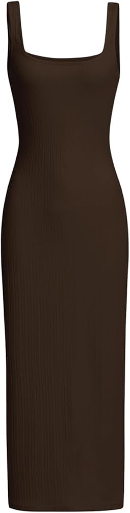 Verdusa Women's Casual Sleeveless Square Neck High Waist Rib Knit Tank Long Dress | Amazon (US)