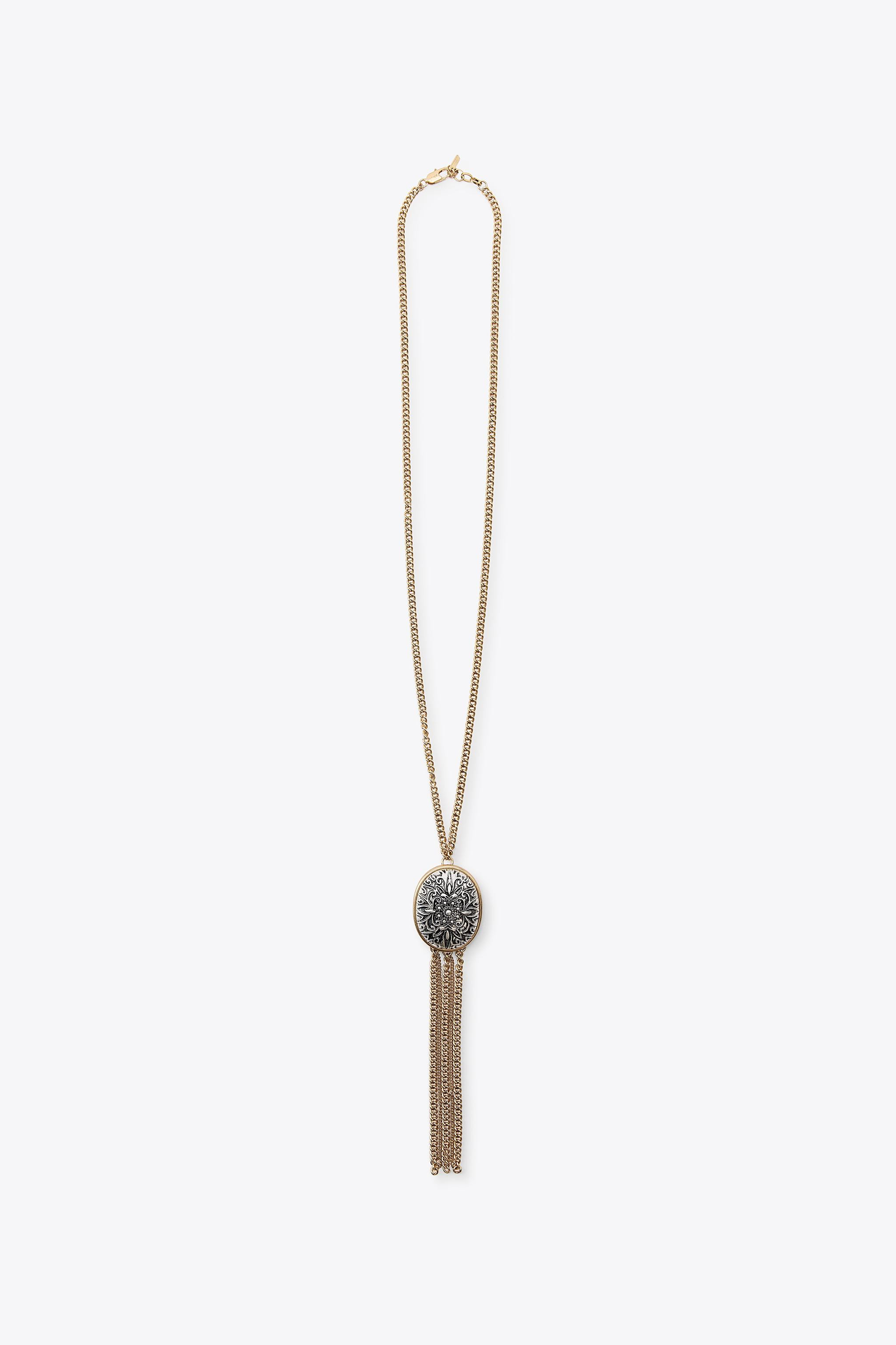 FRINGED MEDALLION CHAIN NECKLACE | Zara AU