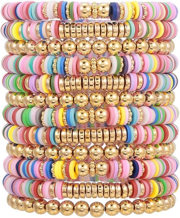 12pcs Friendship Bracelets Beaded Bracelets Heishi Bracelet Cute Bracelets Stack Vinyl Clay Disc ... | Amazon (US)