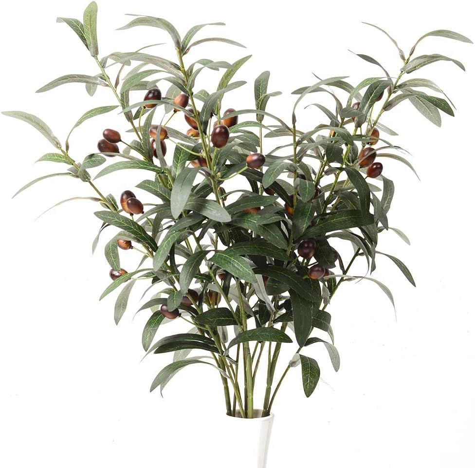 Olive Branches Stems 3pcs Artificial Plants Olive Branch Leaves Fake Fruits Silk Plants | Amazon (US)