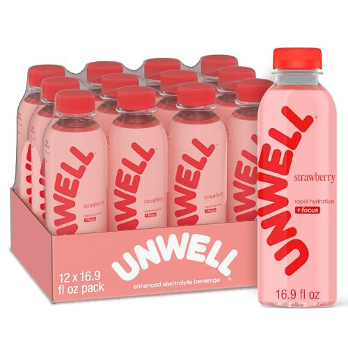 Unwell Hydration Electrolyte Drink For Rapid Hydration + Focus – Strawberry, 12 Pack | Amazon (US)