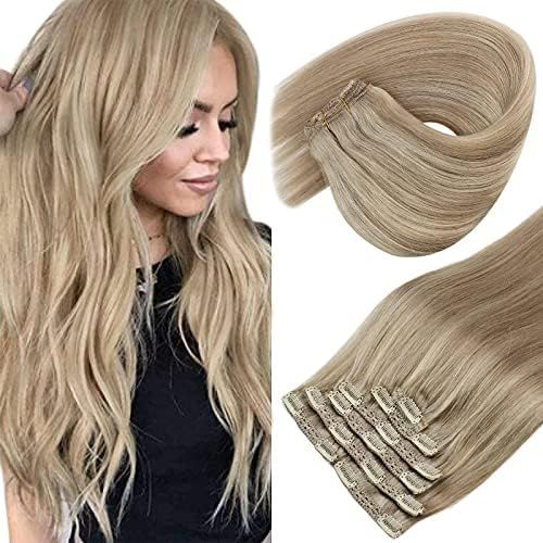 Sunny Seamless Clip in Hair Extensions Highlight Dark Ash Blonde and Golden Blonde Human Hair Cli... | Amazon (US)