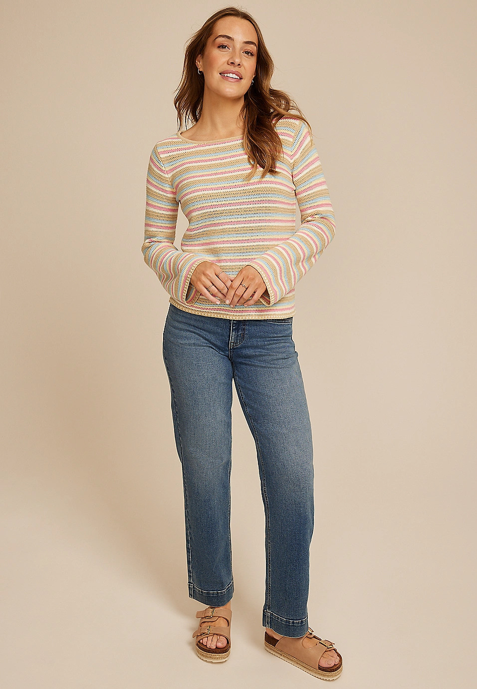 Multicolor Striped Bell Sleeve Sweater | Maurices