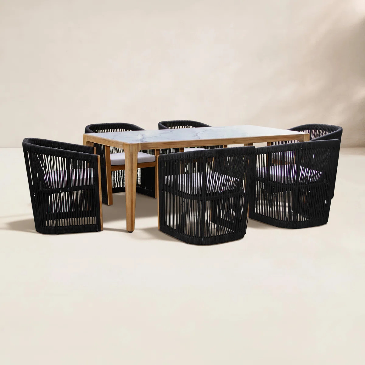 Aniston 7 Piece Teak & Stone Dining Set with Sunbrella Cushions | Wayfair North America