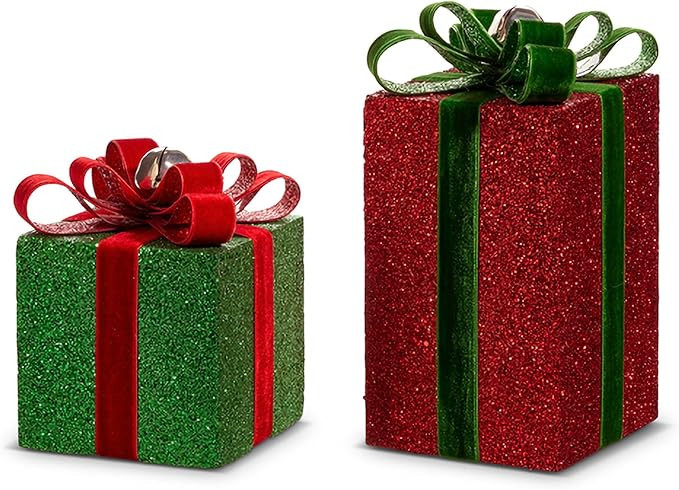 Raz Imports 2024 Tinsel Town 9.5" Red and Green Packages, Set of 2 | Amazon (US)