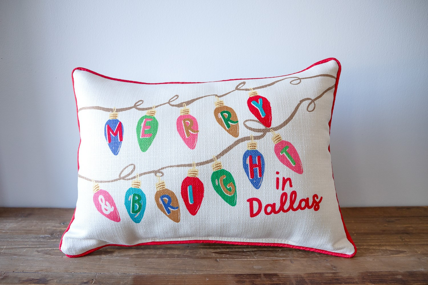 Merry Bright Christmas Lights Pillow | Little Birdie | Little Birdie