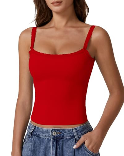 QINSEN Womens Square Neck Lace Trim Tank Top Double Lined Slim Fitted Y2k Going Out Camisole Shir... | Amazon (US)