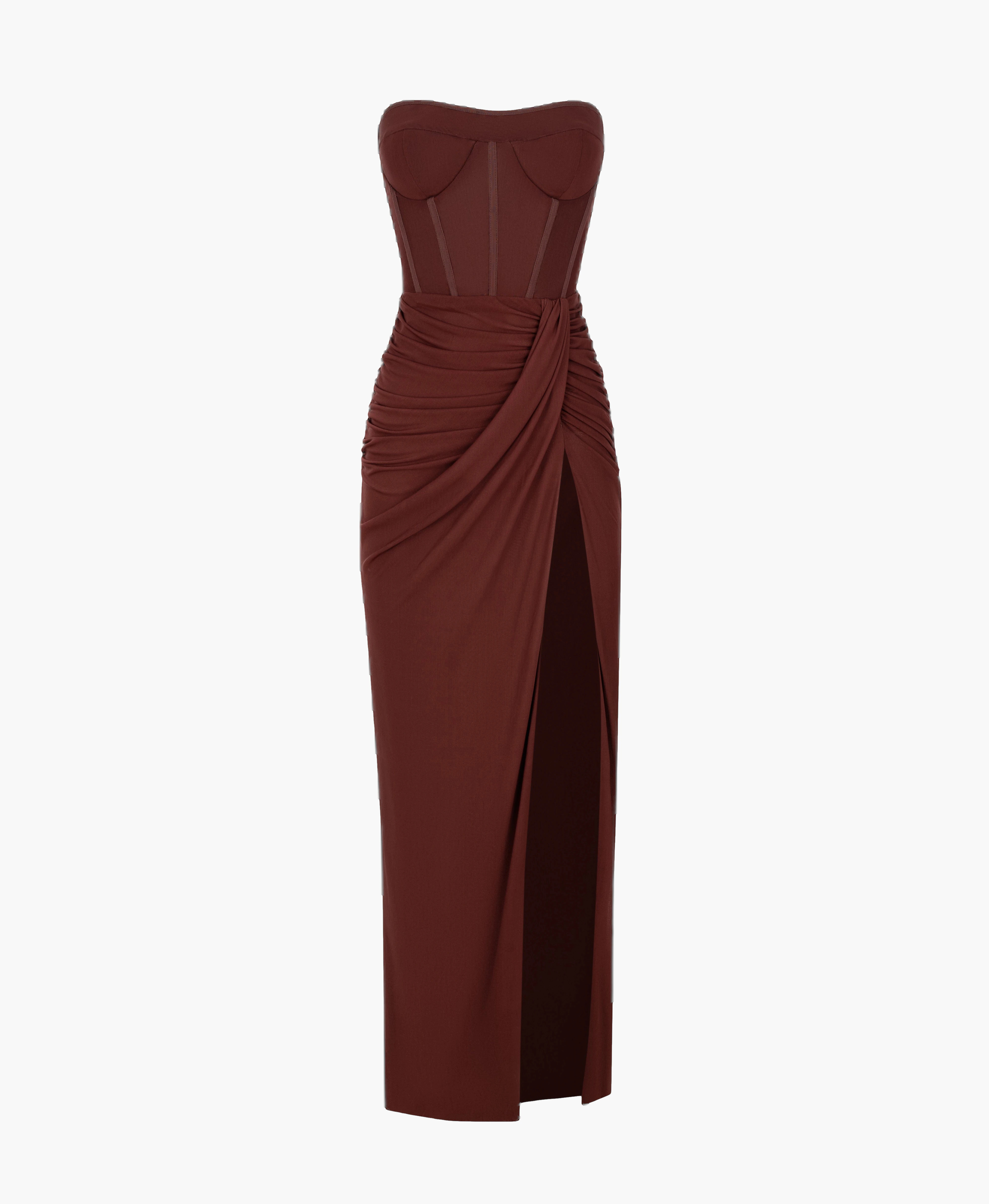 Chocolate Off-the-shoulder Maxi Dress With A Thigh Slit | Seezona