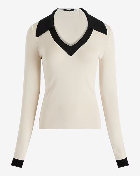 Silky Soft Tipped Fitted V-neck Polo Sweater | Express