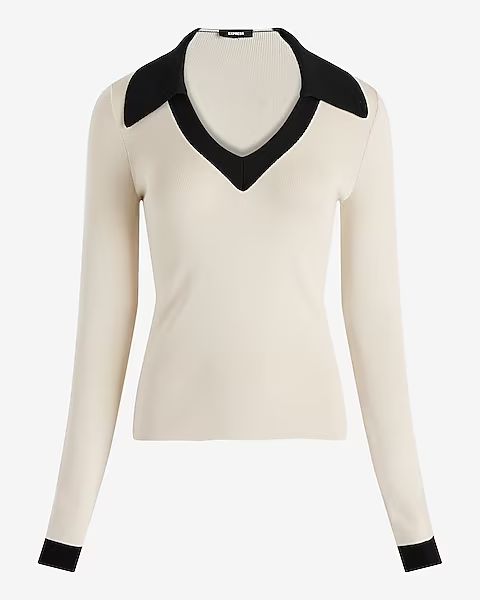 Silky Soft Tipped Fitted V-neck Polo Sweater | Express