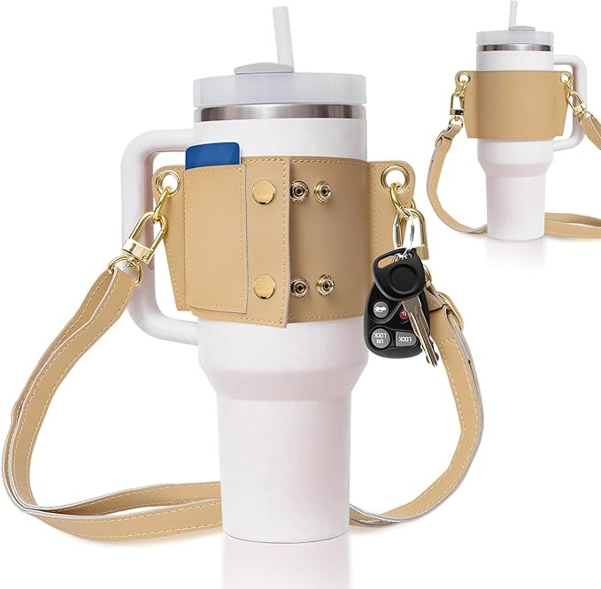 Tumbler Tote™ Water Bottle Holder - Leather Carrier Strap, Compatible with Stanley 40 oz & 30 o... | Amazon (US)