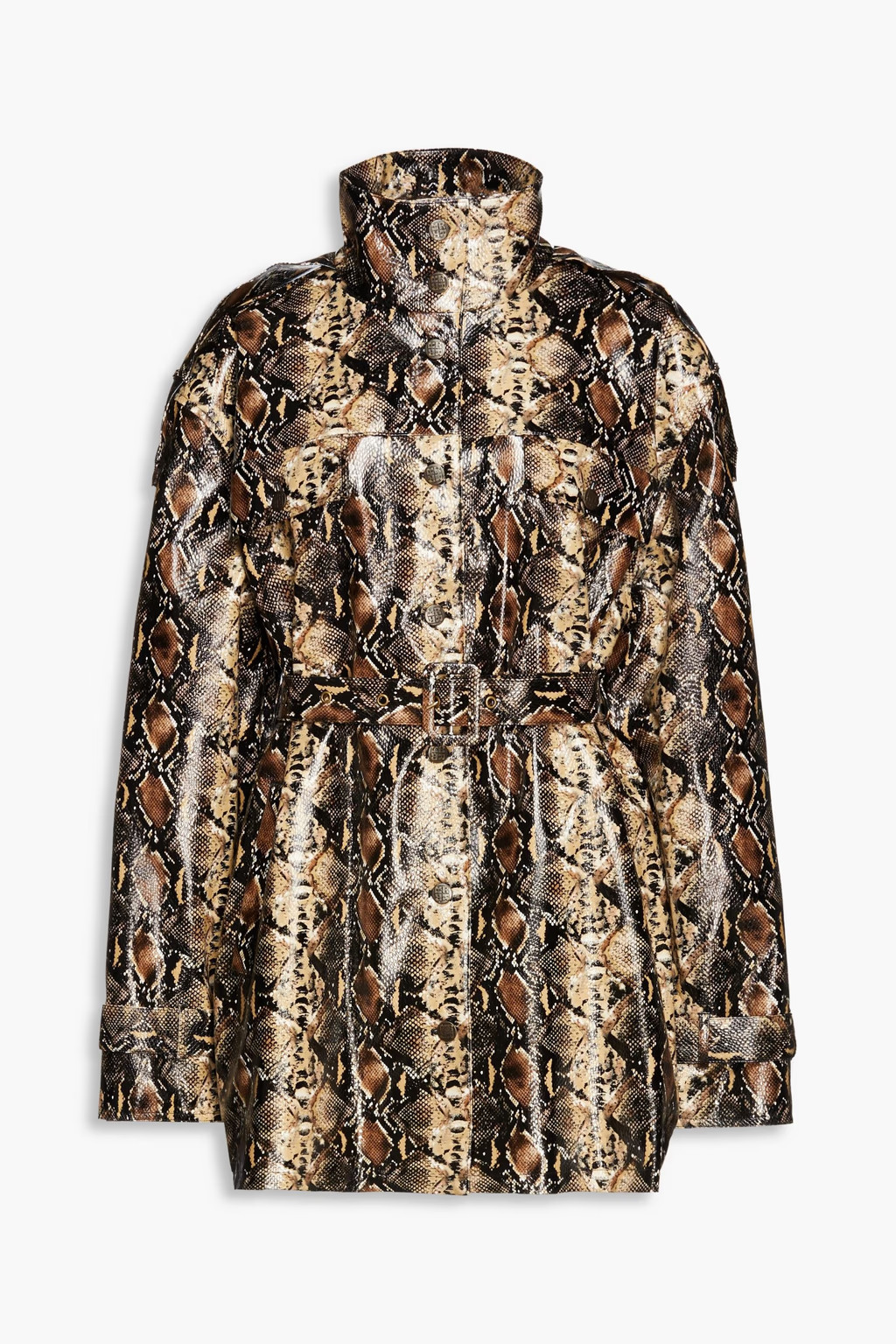 Rica belted coated faux snake-effect leather jacket | The Outnet (US and CA)