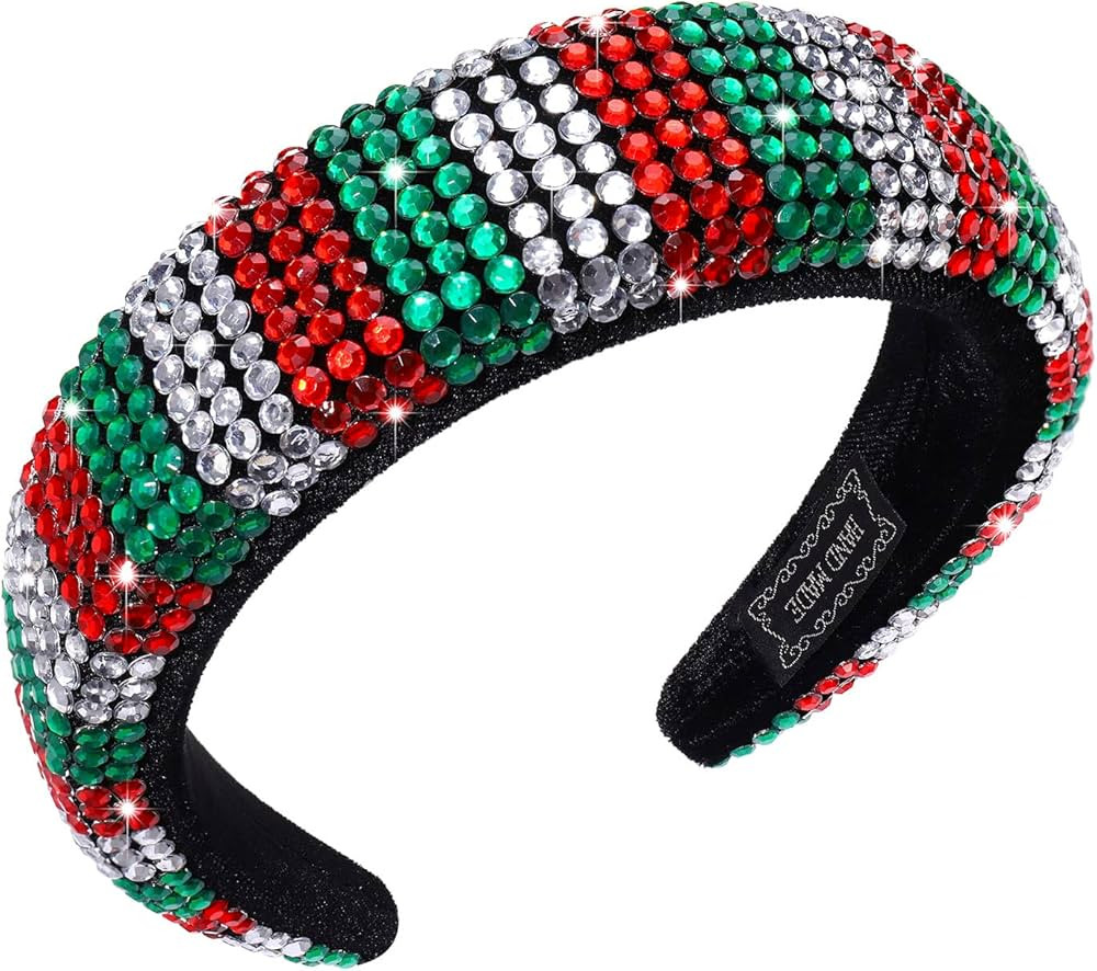 HSWE Christmas Rhinestone Padded Headband Xmas Headbands for Women Girls Red Green Sliver Crystal... | Amazon (US)