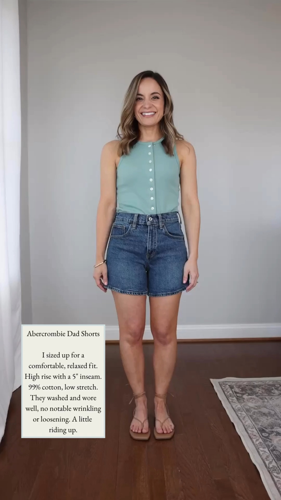 Four pairs of denim shorts with a mid length. 

Abercrombie Dad Shorts: 25 - sized up | 5" inseam 
Tank Top (J.Crew): XXS
Sandals (Tkees): True to size

My sizing for reference: I'm 4'10" and weigh 105lbs. My measurements are 32", 24", 36". I have a 25" ankle inseam and typically wear petite xxs/00/24. 

 

#LTKPetite