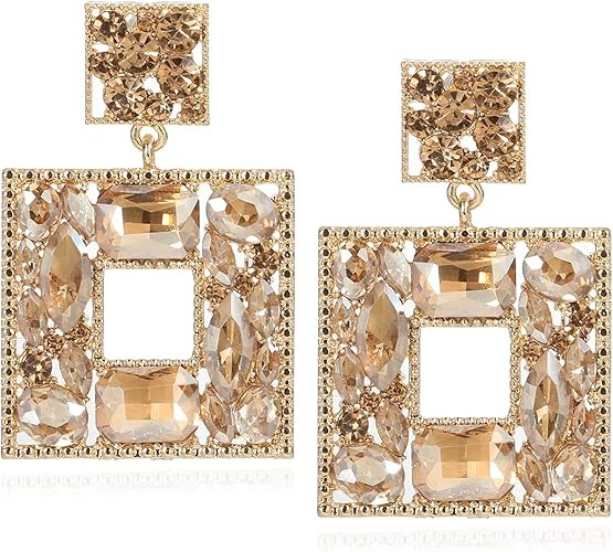Rhinestone Square Statement Dangle Earrings Trendy Crystal Geometric Drop Earrings Hypoallergenic... | Amazon (US)