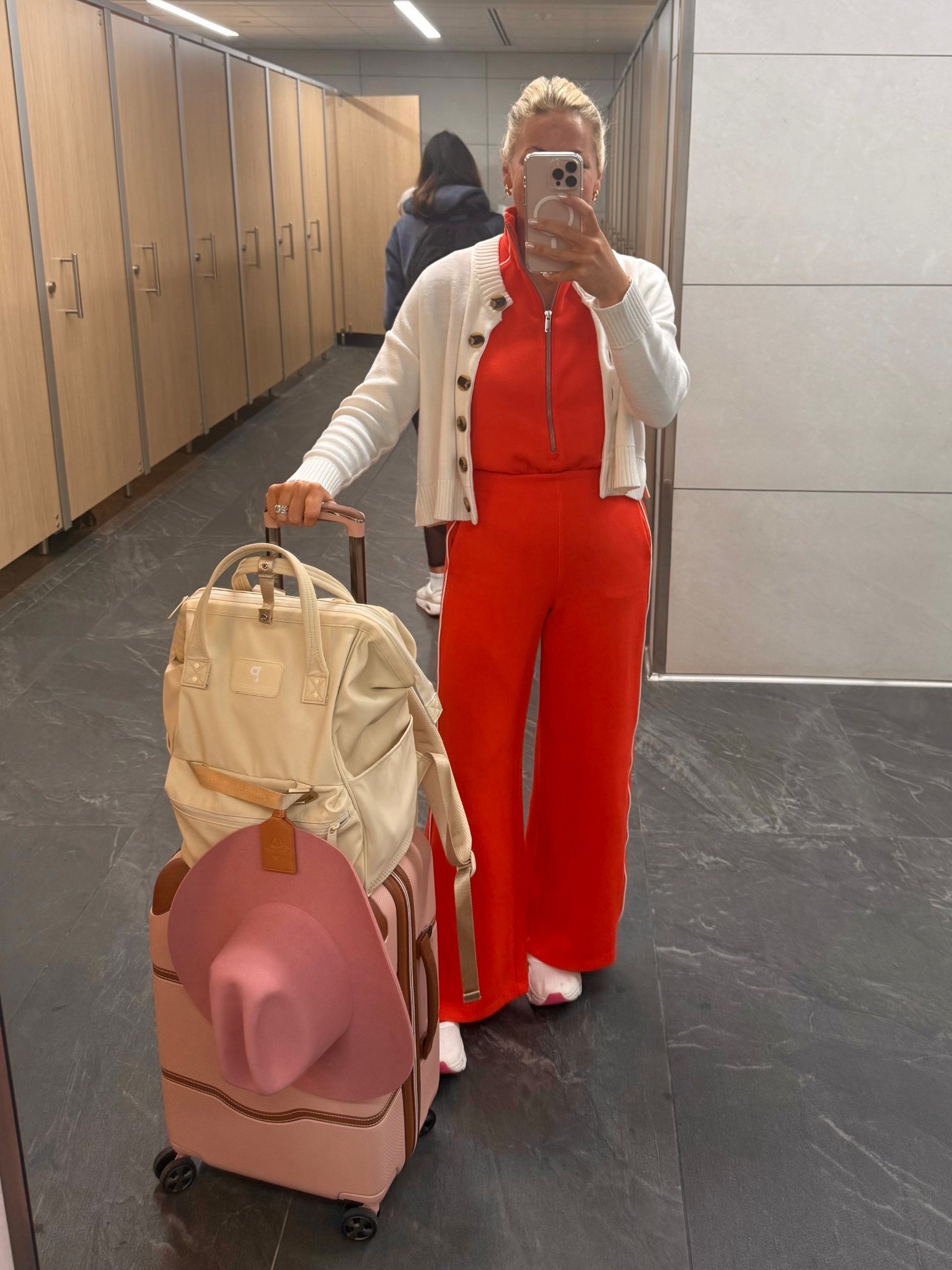 Travel fit! Ready to get home to my fam!! Spanx jumpsuit but also linking Amazon version since I have and love both! Size small. Shoes- on cloud 
Cardigan- quince size small 
This backpack has been amazing to travel with too!! 

#LTKFindsUnder100 #LTKCon #LTKStyleTip