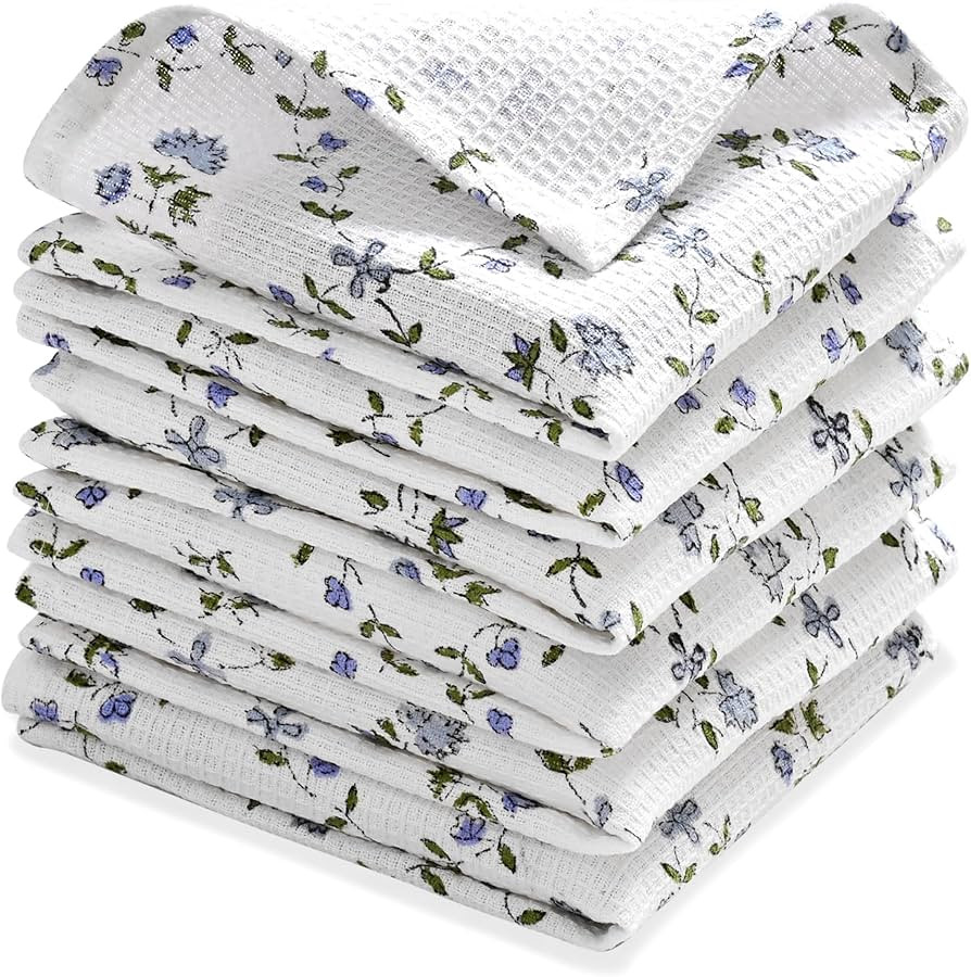Ridhi Powder Blue Hand Block Print Cotton Waffle Dish Cloth Set of 6-12x12 Inch Super Absorbent, ... | Amazon (US)