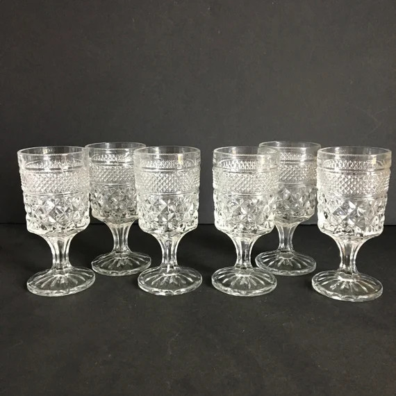 6 Wexford Clear Diamond Point stemmed Cordials/Wine Goblets ,  Anchor Hocking Wexford Cordials/Li... | Etsy (US)